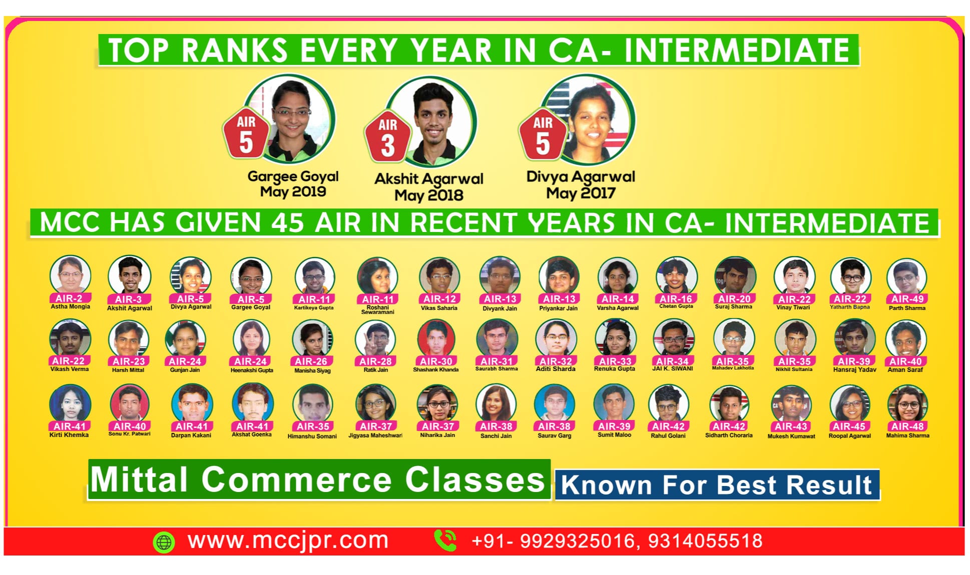 CA result selections at MCC